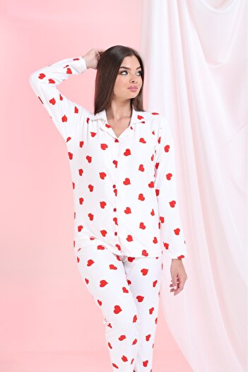 MEBA Set de pijamale de damă din catifea din piele intoarsa de iarna cu nasturi in fata