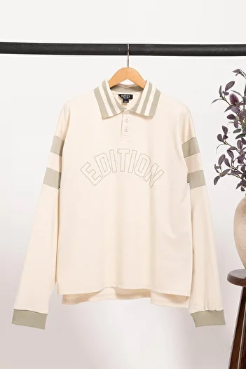 For You Man Oversize Rugby Polo Neck Sweatshirt - Edition Printed |   Ecru