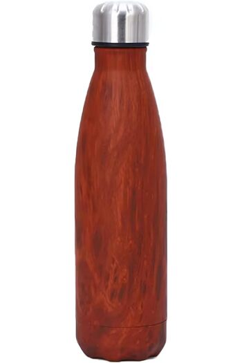 Twisoo Stainless Steel Vacuum Insulated Water Bottle, 500ml, Leak-Proof Flask with Wooden Design, Pe