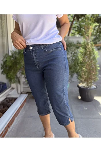 DenizEge Slit Jeans Capri Dark Blue