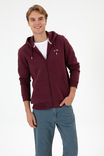 U.S. Polo Assn. Men's Regular Fit Dark Burgundy Ribbed Knitted Cardigan 50313755-Vr177