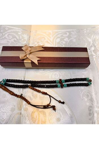 Generic Brown Coke Rosary with Counter and Turquoise Beads