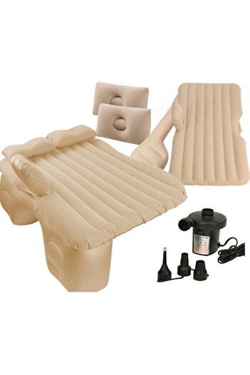 Glow Goods Auto Inflatable Mattress, 130x80cm, Beige, with Electric Pump, 2 Pillows Set