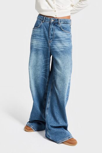 its basic Blugi de damă culoare 2w5-80 Mega Baggy Fit Broderie Detaliată 100% denim denim