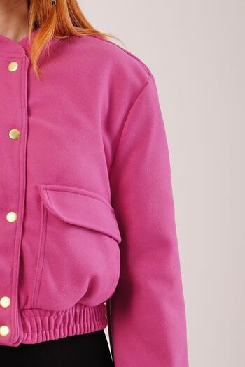 Castivo Fashion Gold Buttoned Cashmere Bomber Jacket – Beige / Fuchsia / Orange / Black / Green
