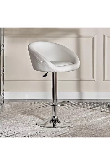 rexa Adjustable Bar Stool Chair – White Swivel Office Stool with Chrome Base & Footrest