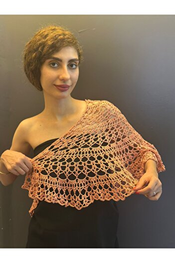 Gönülden Tasarım Lace Hand Knitted Multi-Purpose Shal, Bolero, Bustier with Butterfly Brooch