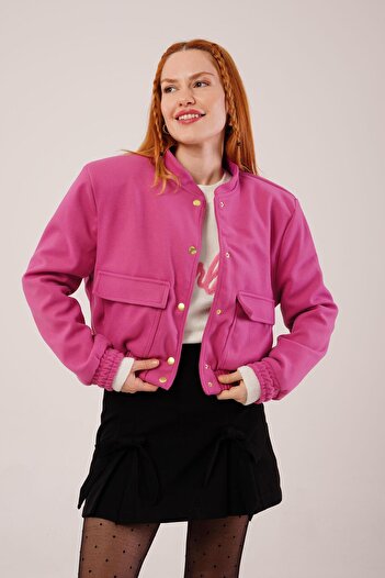 Castivo Fashion Gold Buttoned Cashmere Bomber Jacket – Beige / Fuchsia / Orange / Black / Green