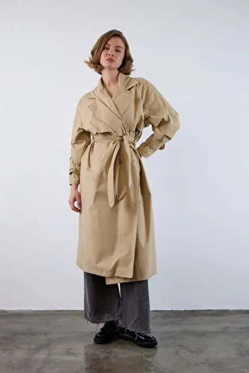 369 etnik butik Oversize Belted Long Trench Coat – Women