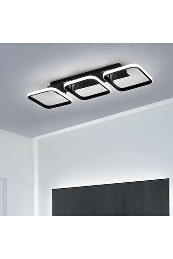 Jiju LED Chandelier, 3 Squares WiFi 2.4G Remote Control Black 3 Lights Dimmable