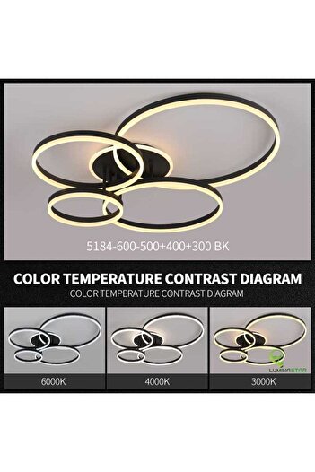 edc Black LED chandelier 360W, 4 circles 60+50+40+30 cm, WiFi, 3 dimmable lights