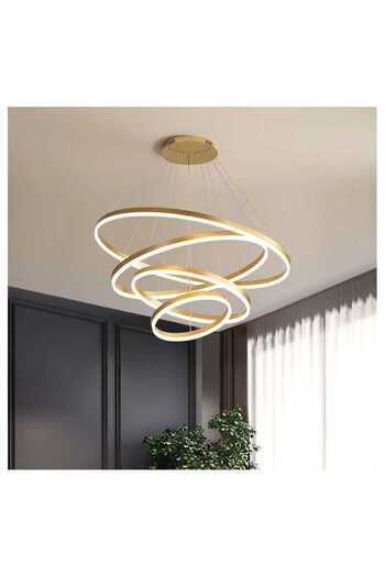 Jiju Minimalist Ring LED Chandelier With WiFi 2.4G Remote Control Gold 3 Lights Dimmable