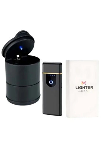 MCT Πλαστικό Σταχτοδοχείο με φωτισμό LED, εσωτερικός ηλεκτρικός αντιανεμικός αναπτήρας, φόρτιση USB