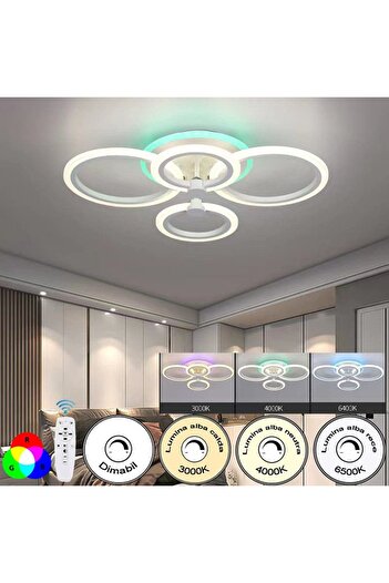 Jiju LED chandelier 4 circles, RGB, 2.4G WiFi remote control, 3 dimmable lights