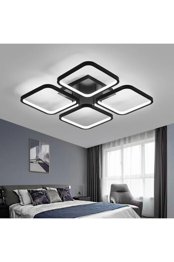 Jiju LED chandelier Black square, 2.4G WiFi remote control, 3 dimmable lights