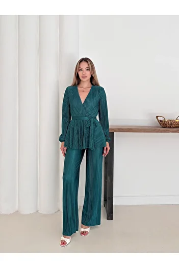 verabelle Pleated Satin Padded Stylish Double Breasted Suit