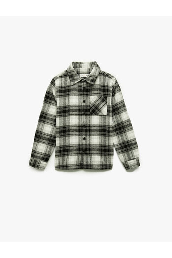 Koton Single Pocket Classic Collar Plaid Black Boy's Shirt 6Wkb60013Tw