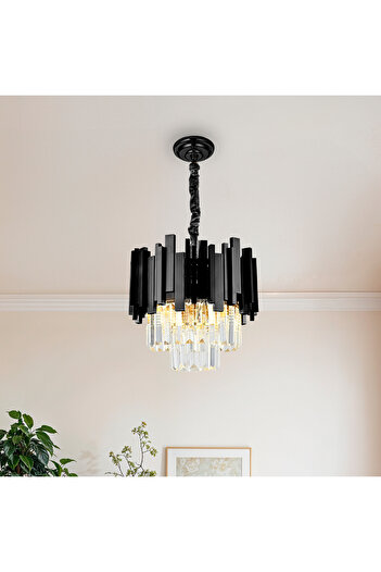 Alista Home Crystal Chandelier BLOIS Petito 3 xE14, Diameter 30 cm, Black, Adjustable Height