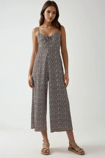 Hiccup V-Neck Wide Leg Floral Knitted Jumpsuit