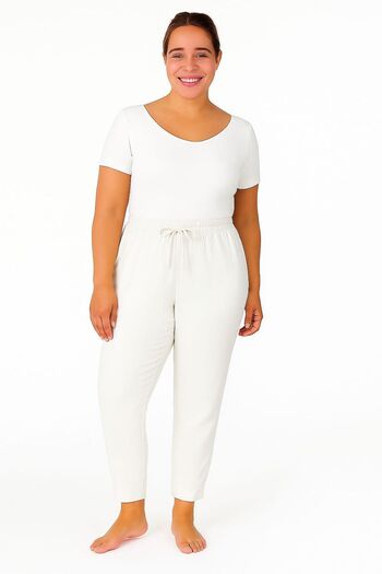 enmodaiçgiyim Ecru Large Size 100% Cotton Muslin Fabric Women's Trousers – Narrow Leg, Pockets, Comfortable Fit