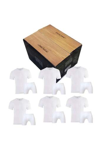 alas eel Set of 6 Boys' Undergarment Pieces - Short Sleeve Cotton Vests and Shorts in White