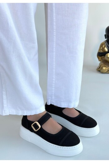 BESKAR Lunni Black Linen Sports Shoes