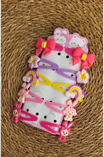 LO ADORO Snap Buckle Mixed Set 10 Pieces Figured Baby Kids Buckle Rainbow Lotus Flower Rabbit Bow Buckle