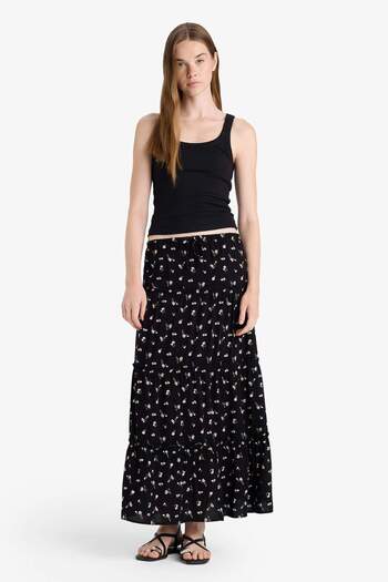 DeFacto Floral Pattern High Waist Cotton Lined Maxi Skirt F9460Ax25Hs
