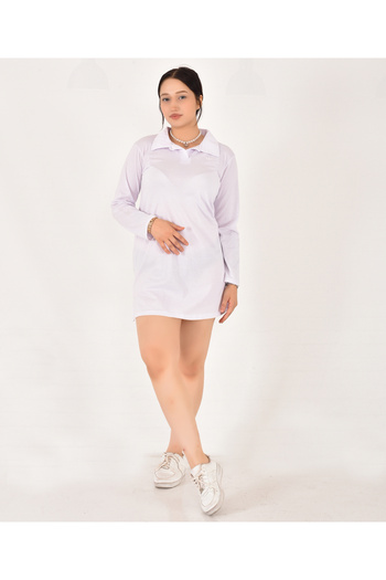 Pollux Rochie scurtă oversize cu mânecă lungă cu guler polo pentru damă