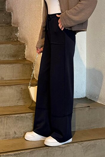 lamelif Wide Leg Sweatpants Navy Blue