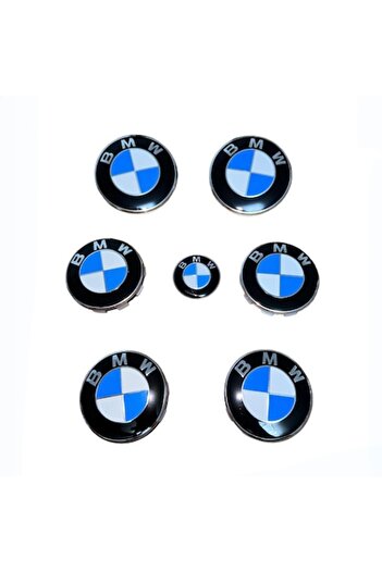 MAF Set embleme BMW 7 piese, alb-albastru, capota/portbagaj 82/74 mm, jante 68mm, volan 44 mm