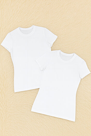 QKK Γυναικείο μπλουζάκι Modal Cotton Lycra με μισό μανίκι 2 τεμαχίων Q6K6K1T5KA