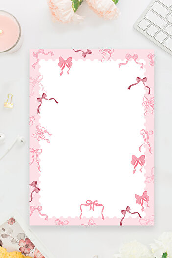 shop Pink Ribbon Patterned A4 - Notepad, Memo Pad, Notepad, Check List, School Notebook, Planner