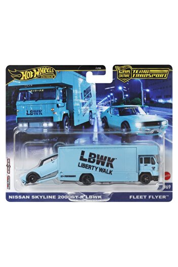mattel Hot Wheels Fleet Flyer Transporter με Nissan Skyline 2000 Gt-R Lbwk Car Κλίμακα 1:64