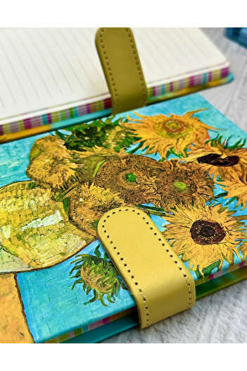 ZeCo Collection Van Gogh 15 Sunflower Vase Patterned Striped Hard Cover Magnet Notebook