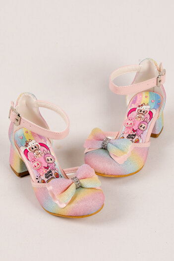 NS Little Girls' Labubu Printed Heeled Shoes, Girls' Evening Dress Shoes