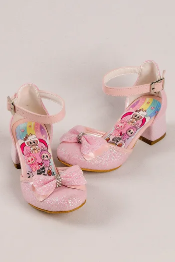 NS Little Girls' Labubu Printed Heeled Shoes, Girls' Evening Dress Shoes