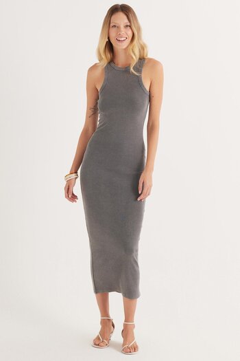 Tudors Women's Slim Fit Slim Fit Cotton Halter Neck Gray Dress
