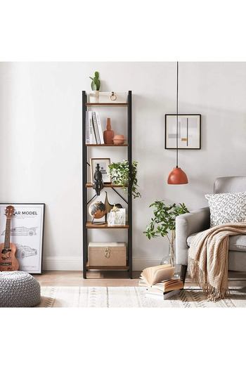 VASAGLE 5-tier bookcase, metal frame and wooden shelves, 40x30x153cm, industrial, rustic brown