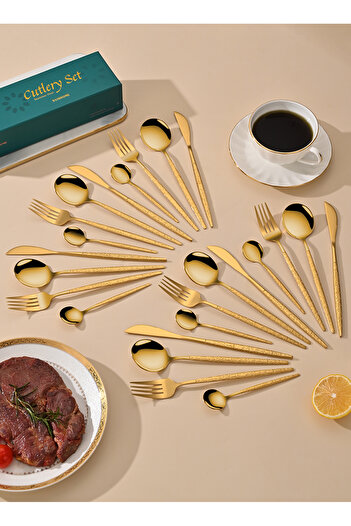 Sunhome 24-Piece Stainless Steel Cutlery Set Gold