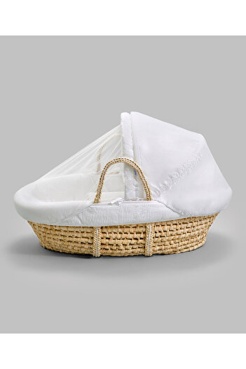 Bonfino Moses Basket without Stand and Mattress with Cover, 0 Months+, Beige and White