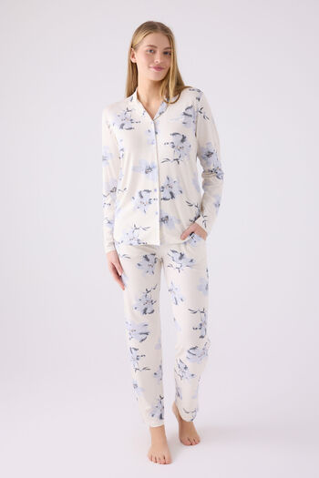 Pierre Cardin Women's Cream Shirt Pajama Set