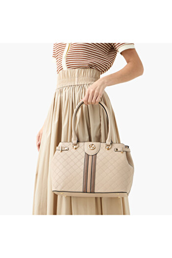 SASHA Embossed Tote Bag with Adjustable Strap and Zip Closure