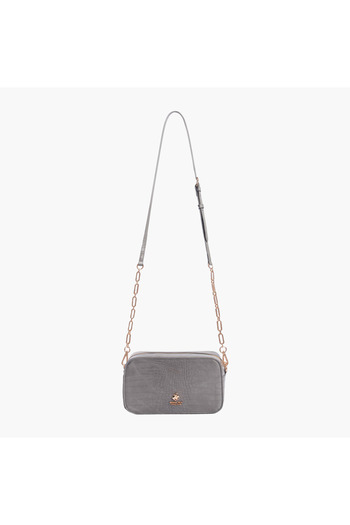 Beverly Hills Polo Club Textured Crossbody Bag with Detachable Strap and Zip Closure