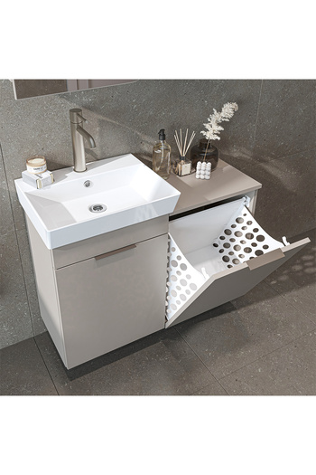 ROOMART Dubai Sepetli Mdflam Banyo Dolabı, Lavabolu Banyo Alt Dolabı + Aynalı Banyo Üst Dolabı Takımı