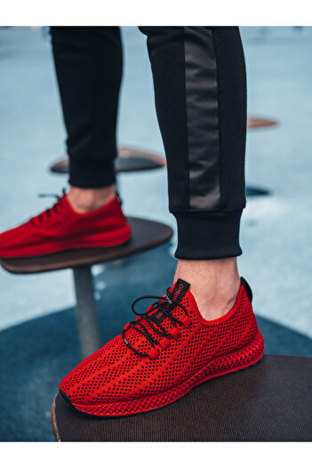 OMBRE Herren-Slip-On-Sneakers aus Mesh - Rot V2 OM-FOKS-0117