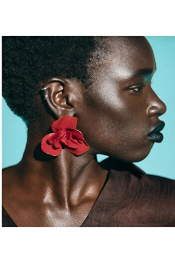 MOD10 Embossed Red Flower Big Size Za Model Women's Earrings