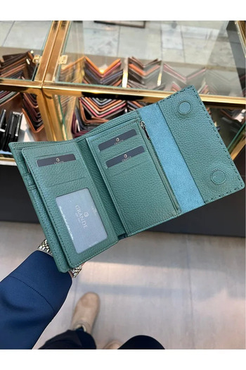 Grande Women's Genuine Leather Multi-Eye Wallet Green