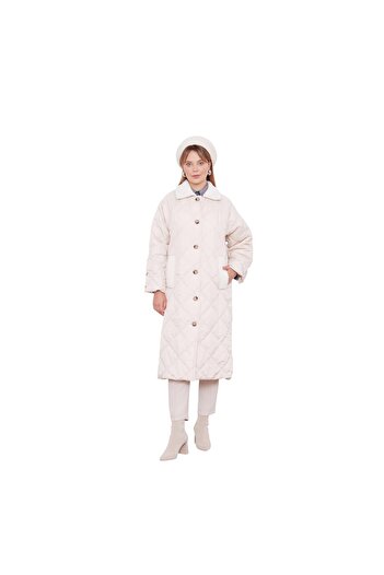 Levidor Women's Fur Detailed Quilted Coat