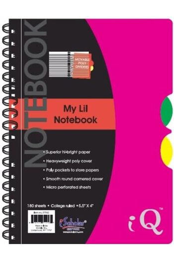 ischolar iQ My Lil Poly Cover Double Wire Notebook, College Ruled, 5.5 x 4 Inch Sheet Size, 180 Sheets